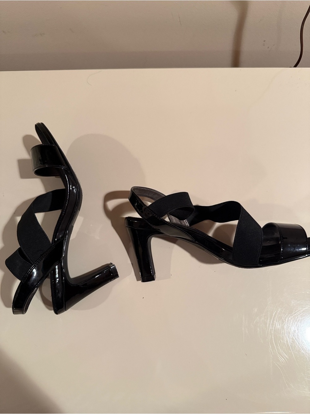 Coach and Four Black Patent and Elastic Strappy Sandals